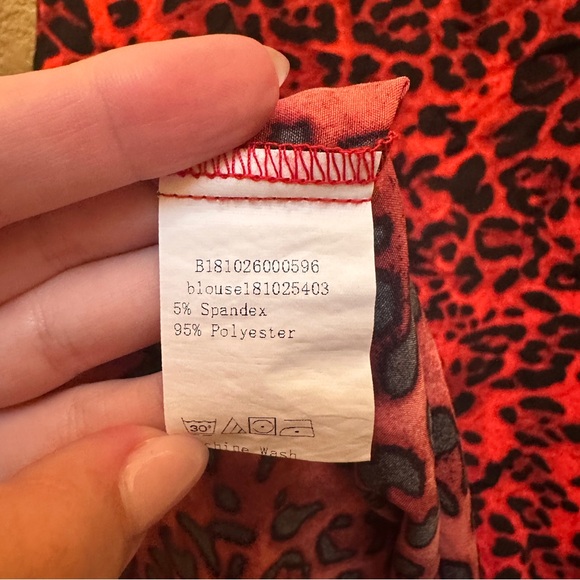 Red and Black Leopard Print Button Down Shirt - Picture 3 of 5